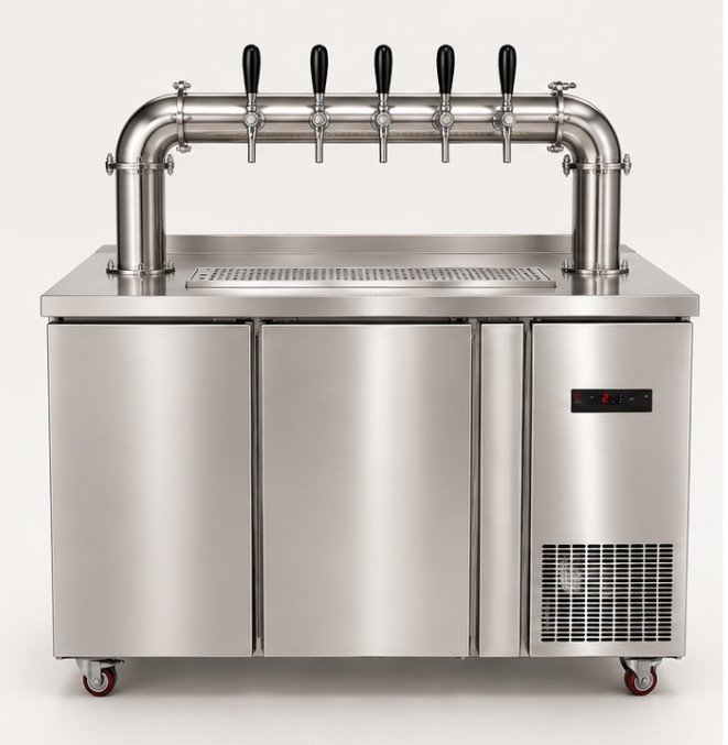 Stainless draft beer bar cabinet — 4 to 12 kegs